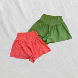 Aerie offline pink and green twist front flowy athletic shorts bundle
